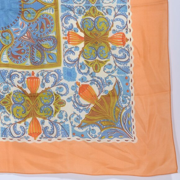 Liberty of London Orange and Blue Silk Scarf - Ornate Floral Very Good - Picture 3 of 5